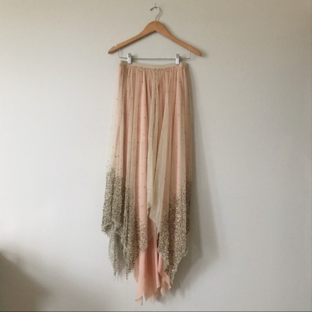 Free People Pink Sequin Tulle Skirt Large